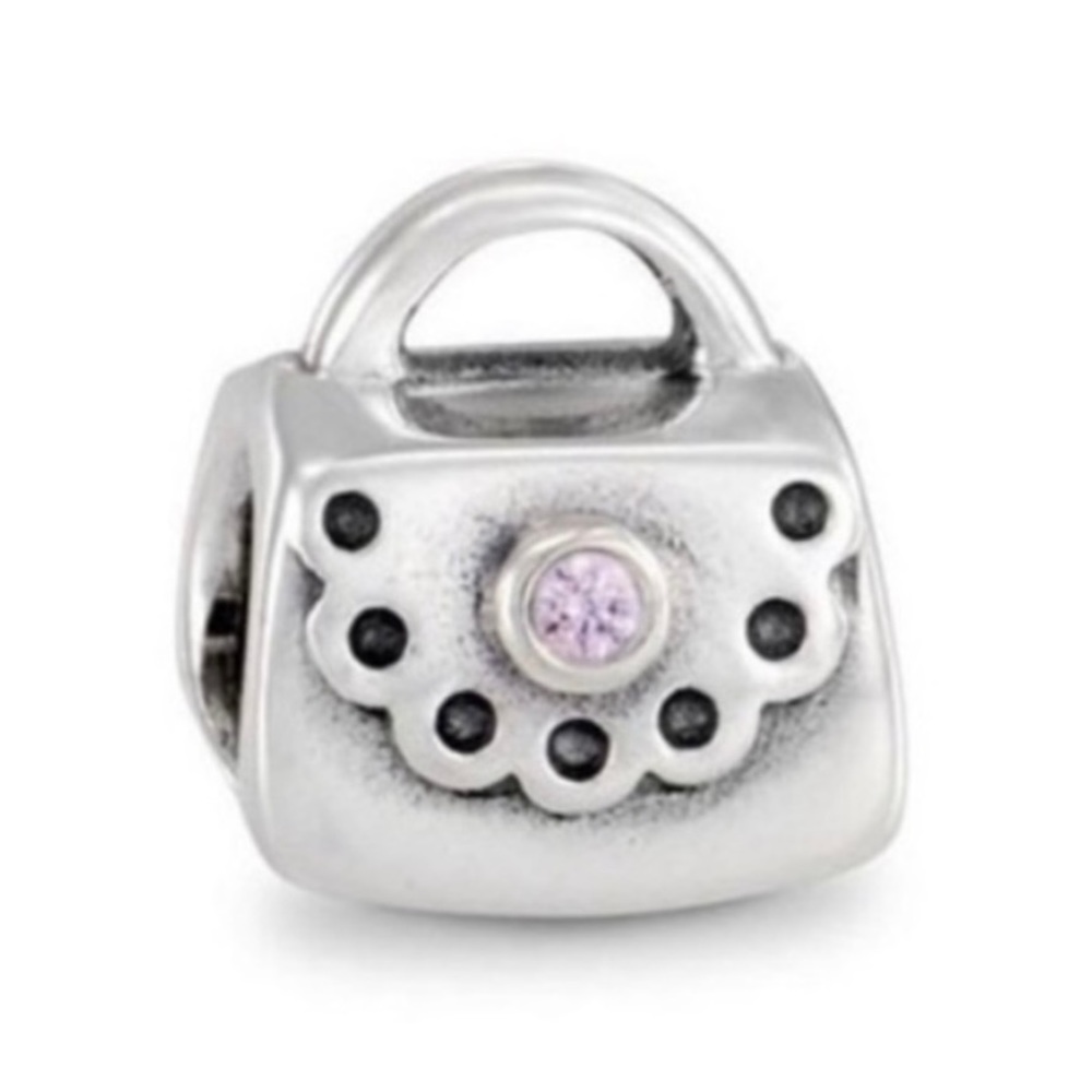 Pandora Sterling Silver .925 Purse With Pink crystal Charm for Pandora Bracelet